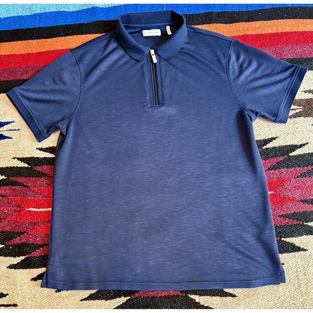 Geoffrey Beene Blue Quarter Zip Golf Performance Polo Men's L DadCore